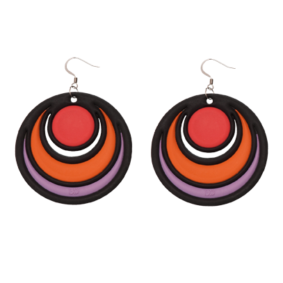 Dancing Circles Earrings Red, Orange & Purple