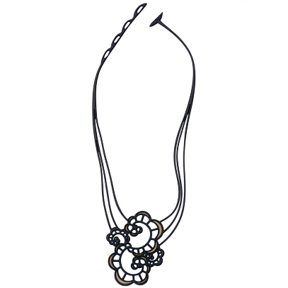 Japanese Flower Necklace Black & Gold