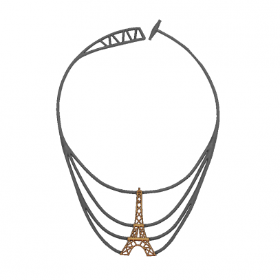 Collier Tour Eiffel Or Gris