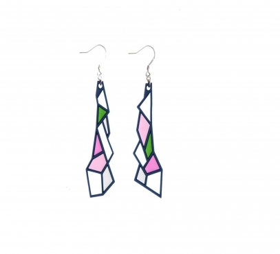 Prismes Earrings Pink, Green and White
