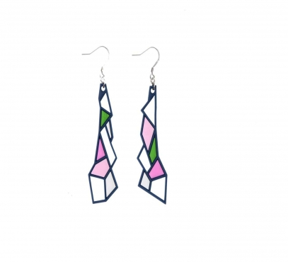 Boucles D'Oreilles Prismes Rose, Vert et Blanc